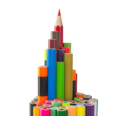 Naklejka premium Tower stacked wooden pencil isolated.
