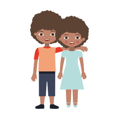 brunette couple kids with curly hair embraced vector illustration