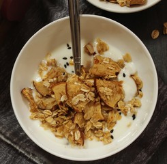 Homemade apple Granola top down view