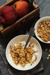 Homemade apple Granola top down view