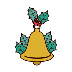 bell christmas with ornament leaves vector illustration