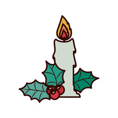 Christmas candle with ornament leaves vector illustration
