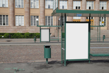 Blank advertisement in a bus shelter