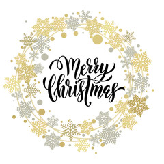 Merry Christmas text calligraphy, ornaments