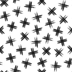 Seamless pattern of black crosses, abstract seamless background with pluses sign, monochrome hand painted vector, design for for for textile, wallpaper, web design, wrapping, fabric, paper