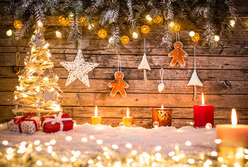 Christmas decoration on wooden background