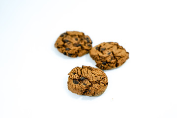 Chocolate cookies isolated on white background. Cookies chocolate chip isolated.