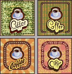 banner card coffee on brown background retro