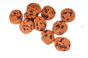 Chocolate cookies isolated on white background. Cookies chocolate chip isolated.
