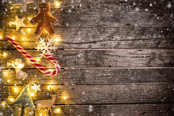 Christmas decoration on wooden background