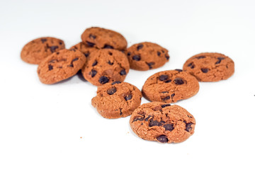 Chocolate cookies isolated on white background. Cookies chocolate chip isolated.