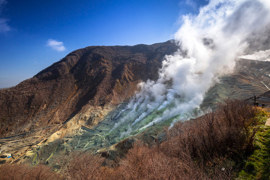 Fototapeta Active sulphur vents of Owakudani at Fuji volcano, Japan