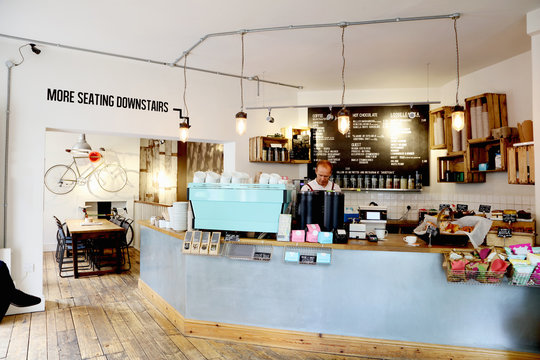 Independent Coffee Shop, Business Owner Working Behind Counter