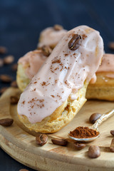 Eclairs with custard coffee cream.