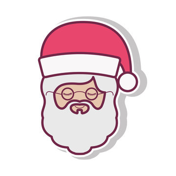 front face santa claus with shadow and christmas hat vector illustration