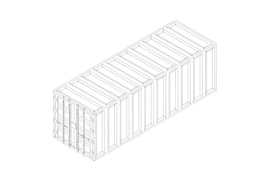 Cargo container. Isolated on white background. Sketch illustrati