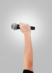 Fototapeta na wymiar Microfono in mano di cantante vincitore 