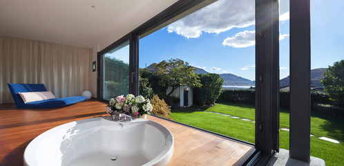 Interior, bathroom with round bathtub