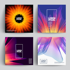 Abstract covers with mesh mandala. 3d mesh flower illustration, cool gradient colors. Eps10 vector.