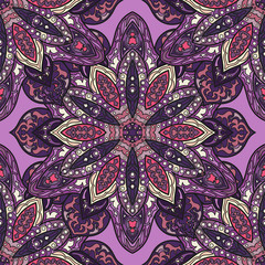 Ornate floral seamless texture, endless pattern with vintage mandala elements.