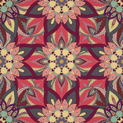 Ornate floral seamless texture, endless pattern with vintage mandala elements.
