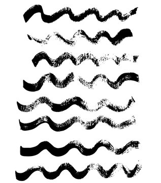 Handdrawn Ink Vector Brush Wave Strokes. Vector Illustration. Grunge Texture.