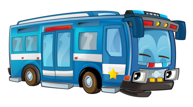 Cartoon police car - bus - isolated background - illustration for children