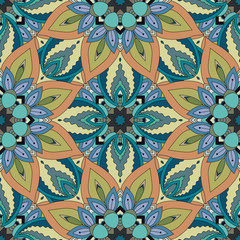 Ornate floral seamless texture, endless pattern with vintage mandala elements.
