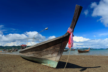 Long tail boat against blue sky, Koh Yao Noi , Phang Nga, THAILA