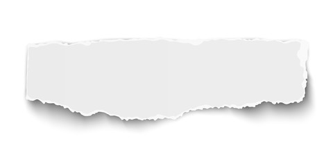 White vector elongate paper tear with soft shadow isolated