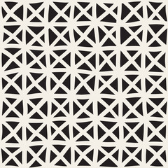 Wavy Hand Drawn Lines Triangles Grid. Vector Seamless Black and White Pattern.