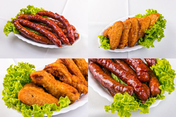 fried sausage and chicken wings