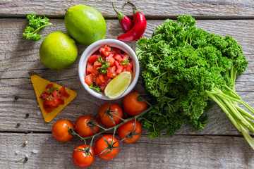 Salsa sauce and ingredients