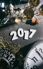 2017 New Year's Eve Grunge Background With Midnight Clock
