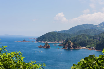 Fototapeta na wymiar Seascape and coastline in Jusambutsu park, Amakusa, Kumamoto.