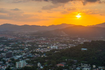 Top view sunset time at Khao to Sae public park viewpoint