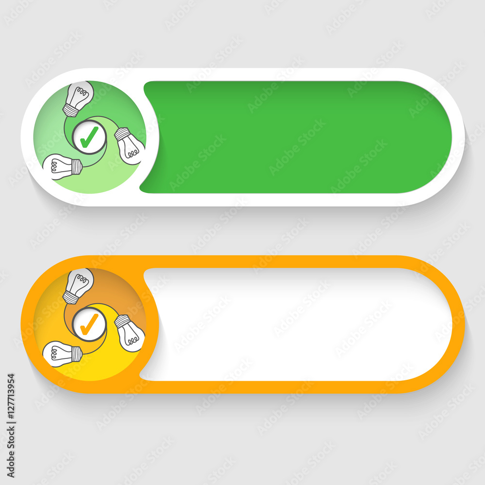 Poster set of two vector abstract buttons with bulb and check mark