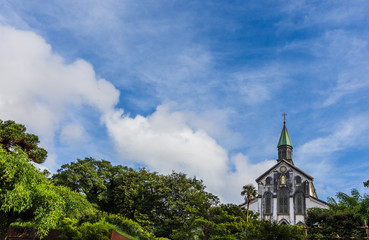 Fototapeta na wymiar Oura Catholic Church and blue sky in Nagasaki, Japan