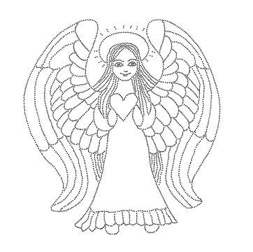 Vector illustration of angel with heart black and white