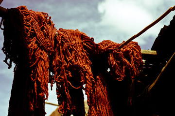 colored wool to dry