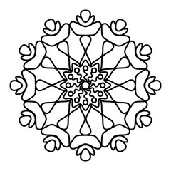 Simple mandala flower design for coloring  book pages. Doodle floral pattern in bold print. Easy coloring mandala for beginners. 
