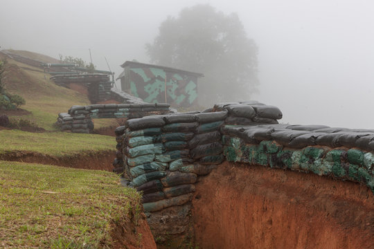 Trenches and underground bunkers, blindage for military training in Northern Thailand.
