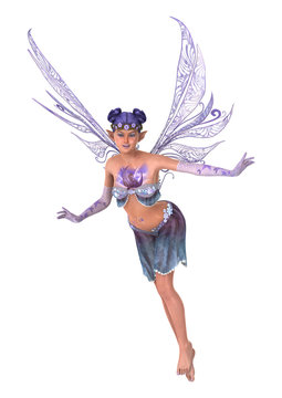 3D Rendering Purple Fairy On White