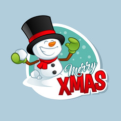 Christmas greeting card, with a funny snowman