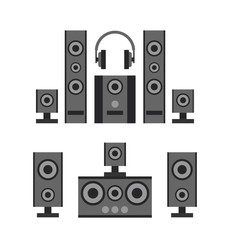audio speakers and headphones on white background