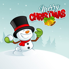 Christmas greeting card, with a funny snowman