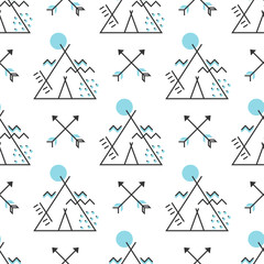 Seamless pattern with stylized wigwam and arrows. Vector wallpaper isolated on white background. Trendy geometric ethnic illustration © monstreh