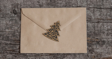 envelope on wooden background