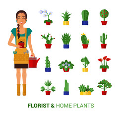 Florist And Home Plants  Flat Icons 
