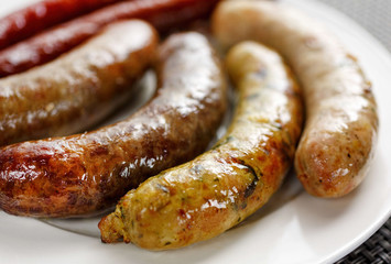 Grilled sausages in the plate